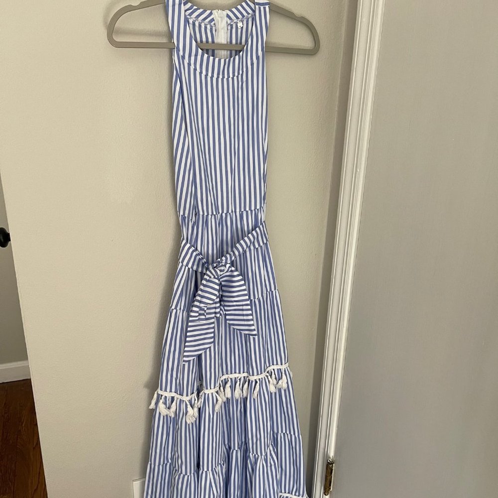 Blue & White Tiered Maxi Dress, Small